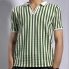Green Collar Shirt with White Stripes