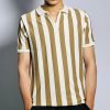 V-Neck Polo Shirt – White & Golden Stripes