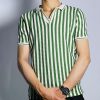 Green Collar Shirt with White Stripes