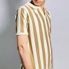 V-Neck Polo Shirt – White & Golden Stripes