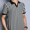 Black Collar Shirt with White Stripes