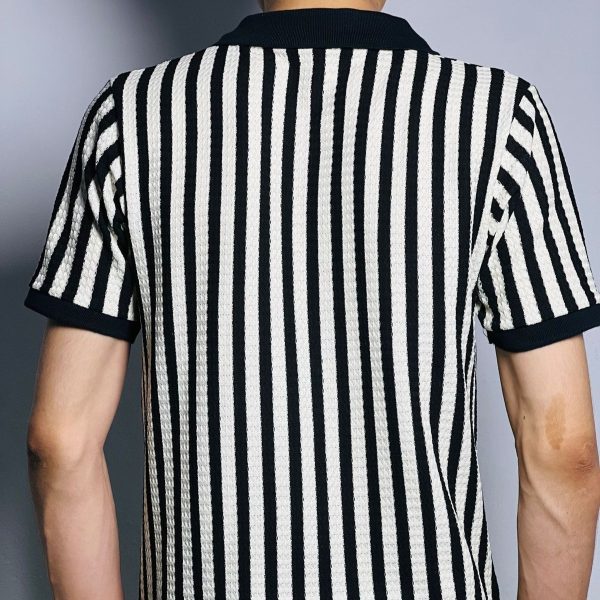 Black Collar Shirt with White Stripes