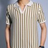 Light Brown Collar Shirt with White Stripes