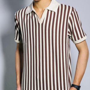 Coffee Brown Collar Shirt with white Stripes