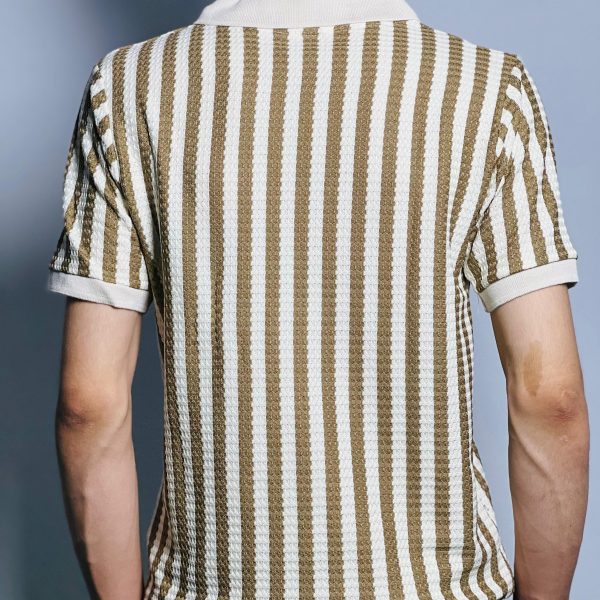 Light Brown Collar Shirt with White Stripes